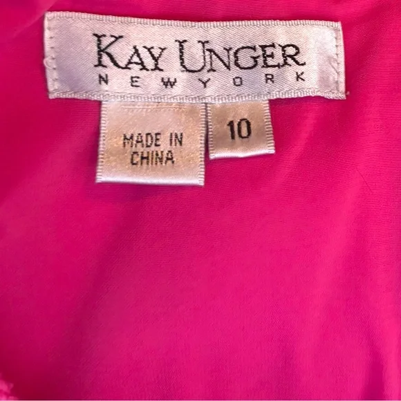 Kay Unger New York Pink Silk Ruffle Sheath Dress Belted Size 10 - Picture 6 of 11